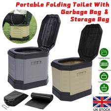 Folding Camping Toilet Compact Potty Loo Caravan Toilet Picnic Fishing+Trash Bag