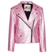 Girls Jackets Kids Designer Peach PU Faux Leather Jacket Zip Up Biker Coats 5-13