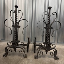 Original Antique Victorian / Edwardian Cast Iron Fireplace Dogs 