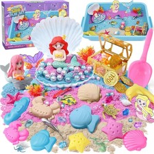 Play Sand for Kids Mermaid Toys Mermaid Sandbox Kit with 900g Magic Sand &Sea An