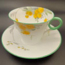 Shelley 1930 Art Deco Cup And Saucer Acacia Pattern With Yellow Flowers 12204