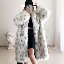 Winter Fox Fur Grass Mid Long Mixed Coat Women Thick Lapel Jacket Sz Warm Parka