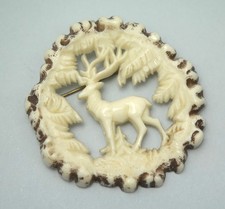 Vintage 1930s 1940s cream celluloid stag costume brooch pin kitsch 