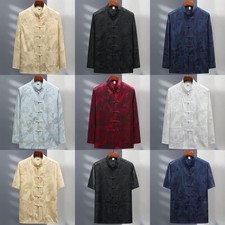 Chinese Style Tang Suit Men Long Sleeve Silk Blended Fabric Casual Traditional