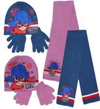 Girls Kids Miraculous Ladybug 3 Piece Winter Set Hat Gloves Scarf age 3-9 years