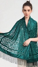 Vintage Silk Blend Green Velvet Devore Scarf /small Shawl Wrap Elegant