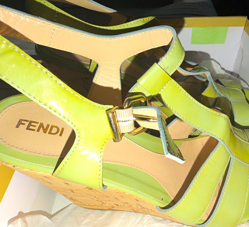 Fendi green logo cork - logo, wedges