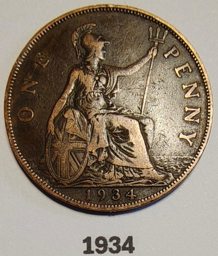 1934 george one penny - v, coin