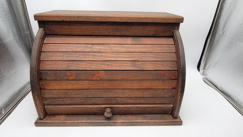 Vintage wood bread box roll - vintage,