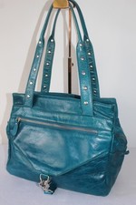 Francesco Biasia genuine Leather Shoulder / Tote Bag Teal Blue Stud Details