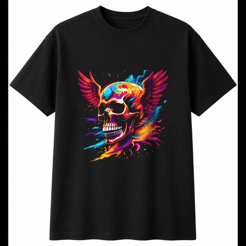 Psychedelic winged skull with - psychedelic,