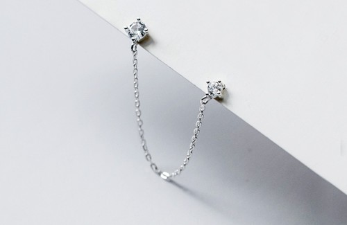 Silver double stud earring - cz,