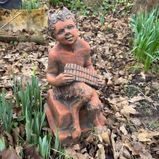Pan Puck Faunus Statue stone garden ornament Pan playing his pipes 43cm/17"...