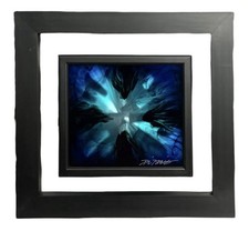 Chris DeRubeis Signed Blue Mini Burst Framed Abstract Mixed Media Aluminum Art
