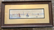 Early 1900’s Oak Framed Water Colour Painting Steam Ship & Sailing Boats Harbour