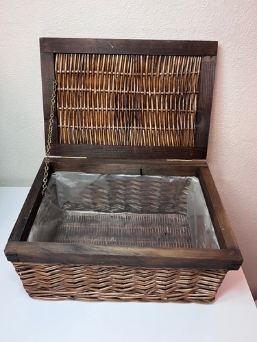 Dark stained wicker hamper - stained,