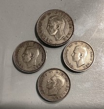 George V, .925 Silver Coins, 1x Florin And 3 X 1 Shillings, Sellers Collection