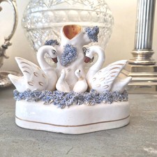 Victorian Staffordshire Swans With Cygnets Spill Vase - Circa 1860