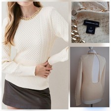 BNWOT - KAREN MILLEN size M Chain Detail Cable Long Sleeve Knitted Jumper Cream