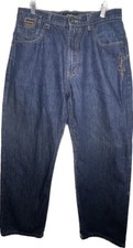 Sean John Jeans 34 Baggy Wide Flare Leg Vintage Y2K Dark Blue Denim Skater Retro