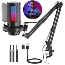 RGB Lighting Microphone Live Recording Studio Streaming Gaming Kit Mic W/ Stand