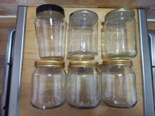 Empty round jars x 6 for jam pickle chutney marmalade crafts etc 10cm tall