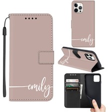 Flip Leather Case For iPhone 16 Pro 15 14 13 12 11 Personalised Name Phone Cover
