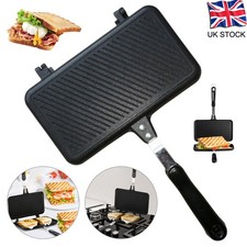 Non-Stick Double Sided Sandwich Maker Breakfast Pan Grill Toaster Stove Top BBQ