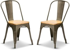 2 Gun Metal Oak Wood Seat Tolix Style Dining Chairs Metal Industrial Slight2nds