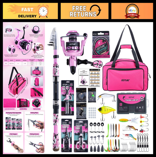 Pink fishing rod and reel - rod,