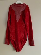 Girl's red long sleeved key hole back, gymnastic leotard size 3 age 9/10 years