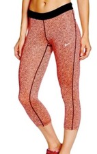NIKE Relay DRI-FIT Coral and Black Medium FOLDOVER Capri Running LEGGINGS New