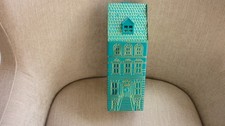 M&S (Marks & Spencer) Blue Musical Biscuit Tin Town House (Deck The Halls) 2021.