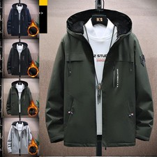 Mens Fleece Lined Coat Hooded Zip Up Winter Thermal Warm Windproof Jacket Tops