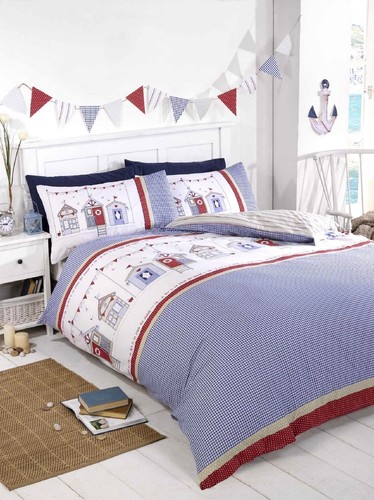 Beach huts nautical reversible - beach,