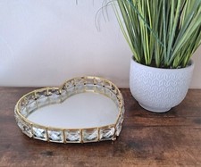 Heart Gold Crystal Diamond Mirrored Decorative Tray Small, 23cm