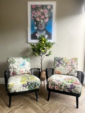 Mid-Century Retro Danish Armchairs upholstered in Timorous Beasties fabric