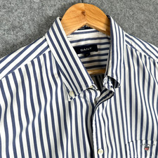 GANT Shirt Mens XL Blue Stripe Short Sleeve Button Down EZ Fit Preppy Poplin