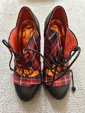Halston Red &Black Tartan Poetic Licence Irregular Choice Ladies Shoes Size 39