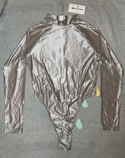 Leohex 2XL Silver Grey Long Sleeved Back Zip Thong T Back One Piece Swimsuit