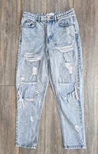 PRIMARK LADIES JEANS -Size 12 - Straight Leg -W30 L29 - Ripped -High Rise -Blue