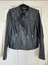 Zara Trafaluc Leather Jacket Size M 10 12 Black Limited Edition Quilted Biker