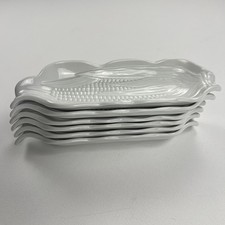 Pillivuyt Set of 6 Corn on the Cob Dishes Embossed French White Porcelain 