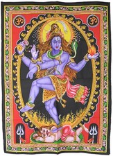 Hindu God Natraj Dancing Shiva Sequined Indian Wall Hanging 80 x 110 cm