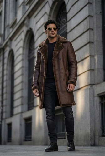 Men brown shearling leather - shearling,