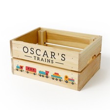 Personalised Kids Toy Train Set Wooden Storage Toy Box Crate for Children