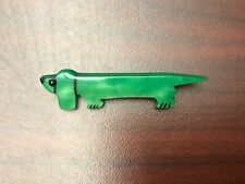 Signed Marie Christine Pavone Green Galalith Dog Dachshund Animal Pin Brooch