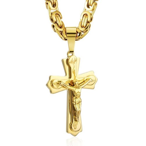 Gold jesus cross necklace men - jesus,