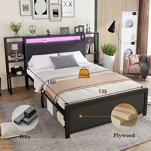 4ft6 double metal bed frame - metal,