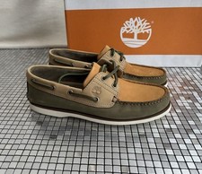 MENS TIMBERLAND CLASSIC NUBUCK BOAT DECK SHOES - UK 7.5 OLIVE/STONE